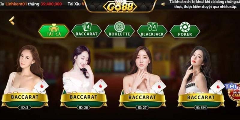 Các tựa game hấp dẫn tại sảnh Live casino Go88